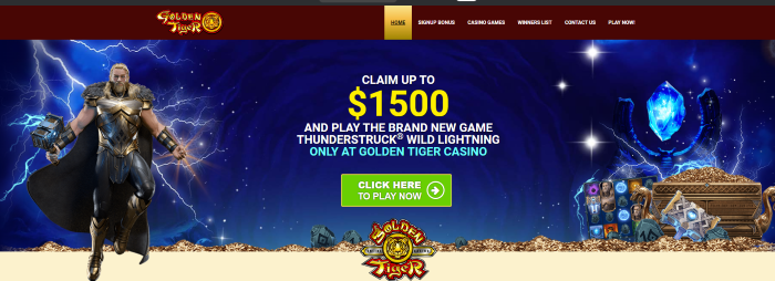 Kasino Golden Tiger $1.500 Paket Bonus Selamat Datang Gratis untuk 5 Deposit