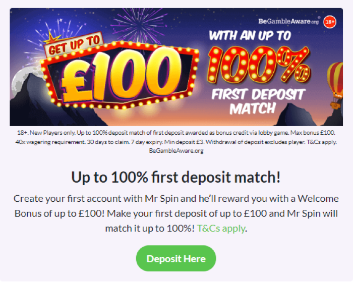 First Deposit Bonuses MrSpin Casino Games