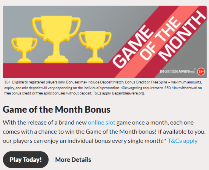 Game of the Month PocketWin Games and Bonuses