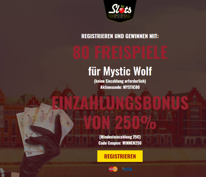 Slots Capital Belgium 80 Free Spins on Mystic Wolf Slot - No Deposit Bonus (BE - German Language)
